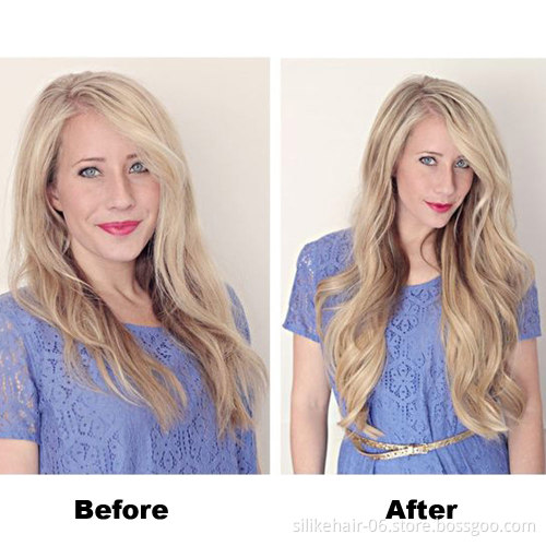 Natural Ombre Blonde Soft Long Clip in One Piece Hair Extension Wavy Invisible Wire Fish Line Hair Synthetic Hair Extensions